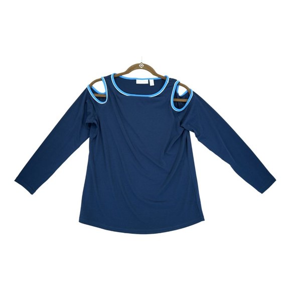 Susan‎ Graver Blue Blouse Women's Cut Out Shoulders Long Sleeve Size Small S - Picture 1 of 4